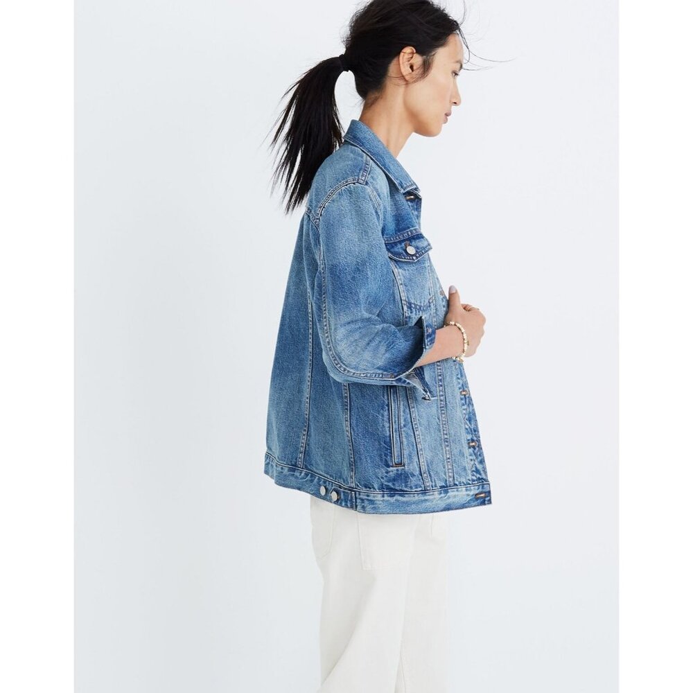Madewell Oversized Jean Truck Jacket Womens S Button Up Capstone Wash Denim Blue - Picture 14 of 14